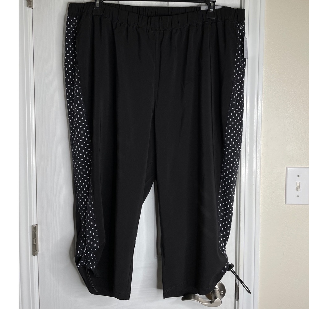 Catherines Black Polka Dot Side Stripe Straight Leg Capri Cropped Pants 2X NWT